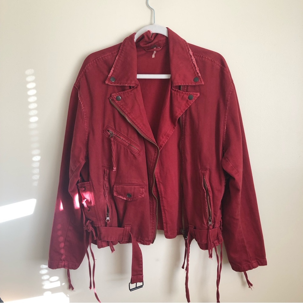 FP Red Denim Moto Jacket